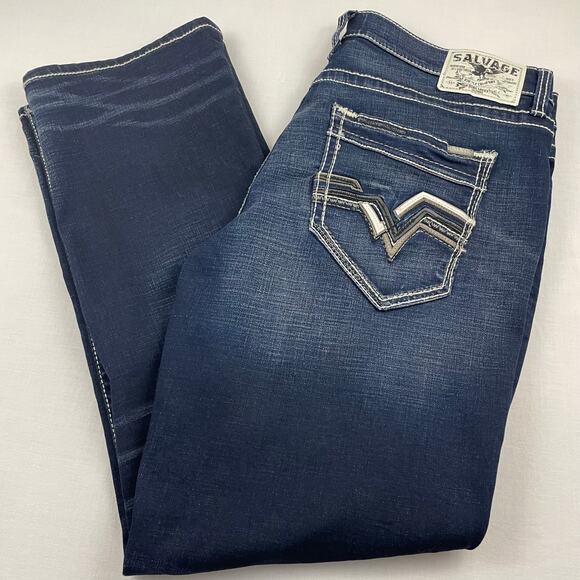 Y2K Salvage Supply Co Anarchy Straight Jeans size 38 x 32 Dark Wash Streetwear - Picture 1 of 11